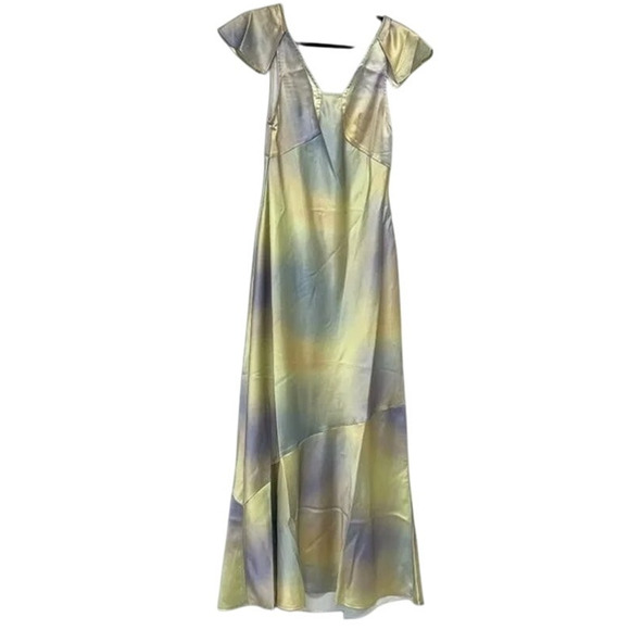 NWT WeWoreWhat Lace Silky Charmeuse Midi Maxi Slip Dress 6 Gold Ombre Watercolor - Picture 2 of 15